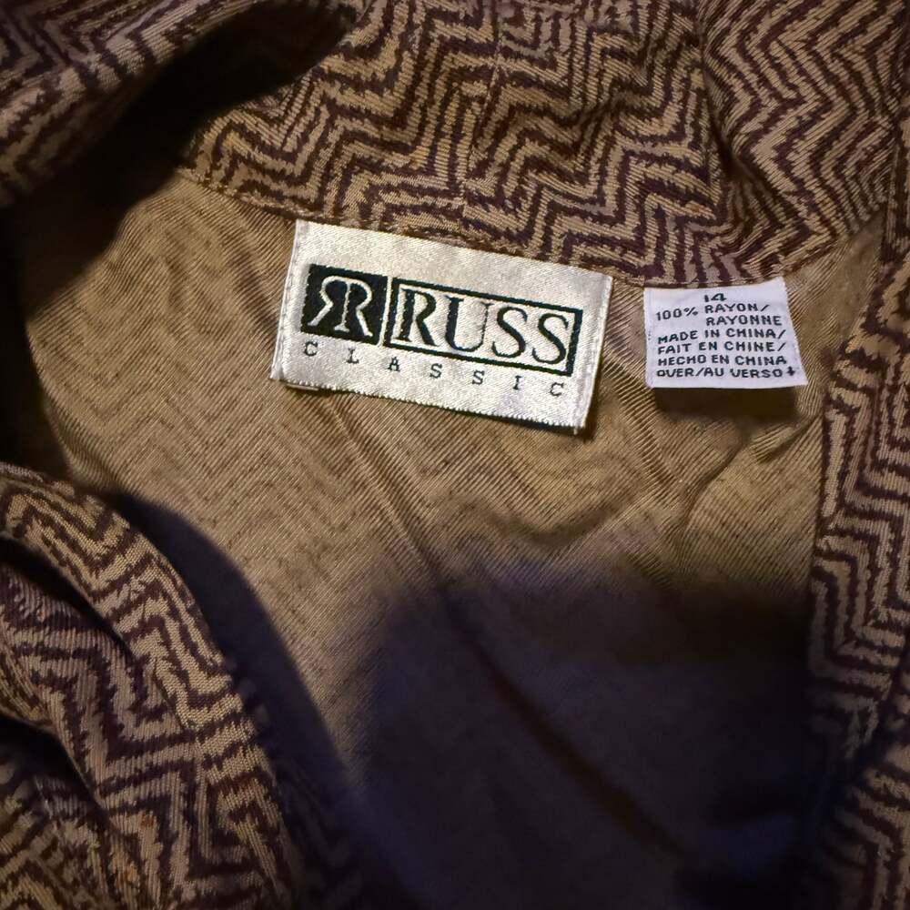 Vintage Russ Classic Chevron Print Top and Skirt 100% Rayon, Size 14